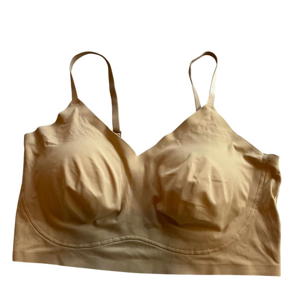 True & Co True Body Lift Full Cup Triangle Bra Women M Tan‎ Beige Seamless 16872